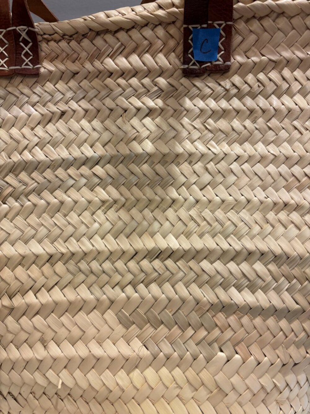 Irregular Woven Straw Tote Bag with Brown Leather Handles "C" - Picture 2 of 3